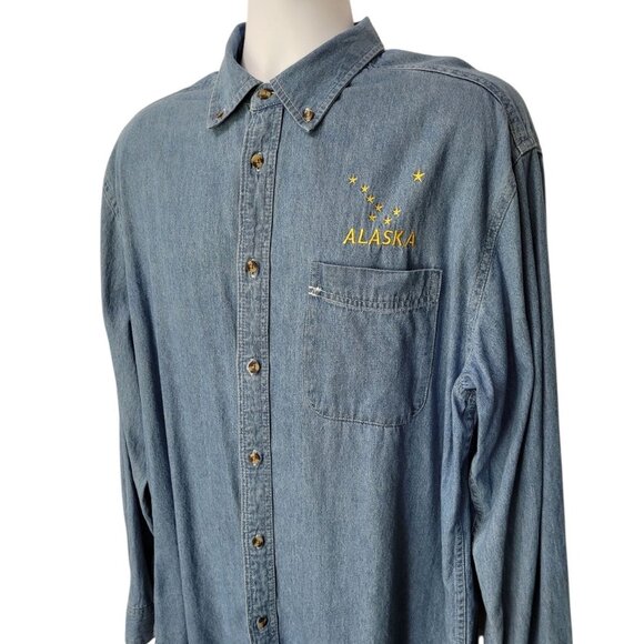 Vtg Foul Weather Gear Cold Storage Denim Long Sleeve Shirt Mens L Blue Alaska - Picture 4 of 11